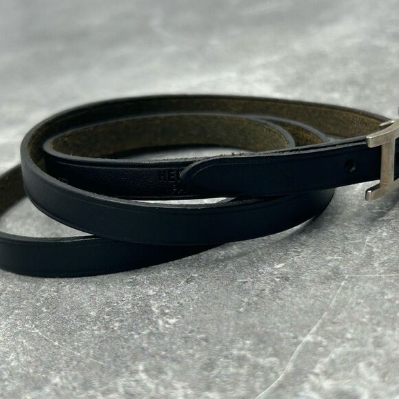 NWT Hermes Hapi 3 MM Black Leather Palladium Wrap Bracelet Buckle With Box - Picture 3 of 16